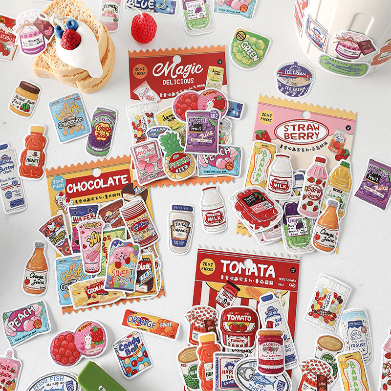 Snacks Food Labels - Schattige voedselstickers, fastfood snacks, drankenlabels, vintage